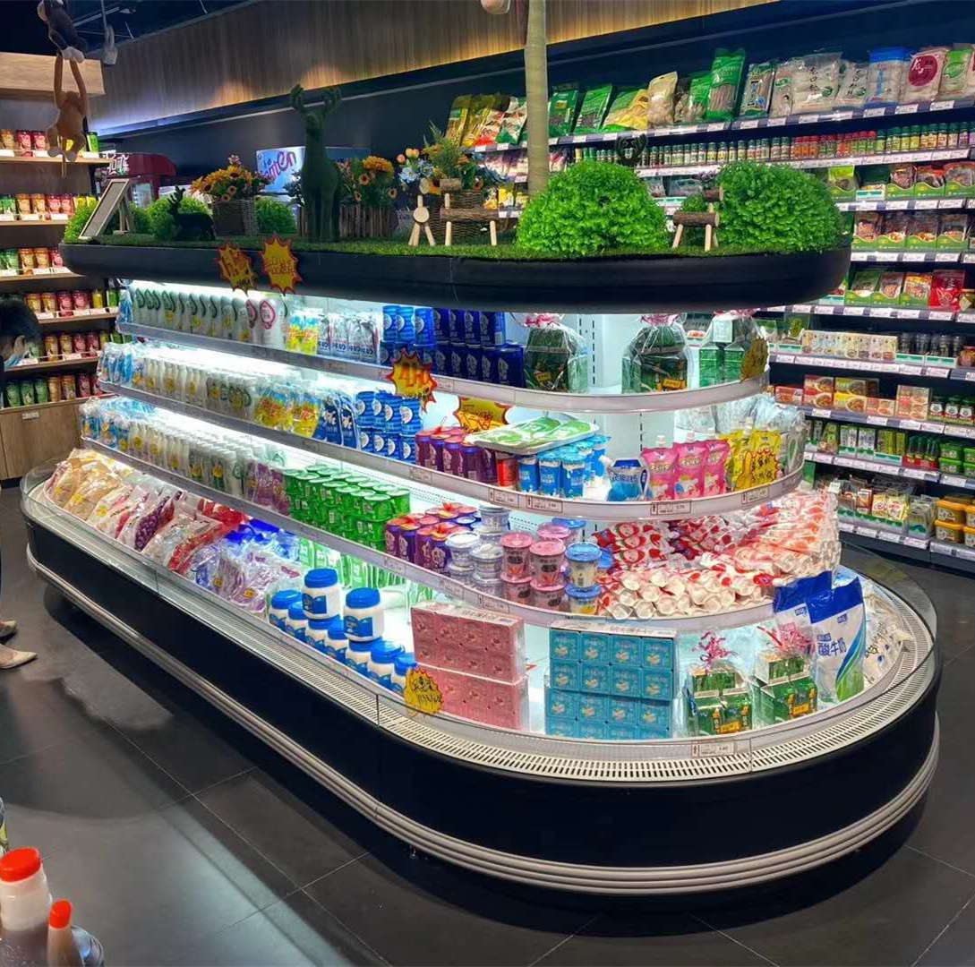 Supermarket Equipment Circle Vegetable Display Refrigerator Island Cooler 